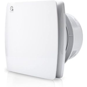 Badkamerventilator 100 mm met vochtsensor en terugslagklep timer voor stille werking in badkamers en keukens - wit