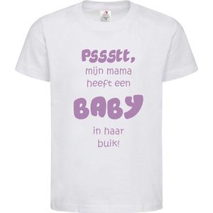 Shirt Aankondiging zwangerschap Pssstt, Mama heeft een baby in haar buik! | korte mouw | wit/lila | maat 110/116 zwangerschap aankondiging bekendmaking Baby big sis bro sister brother Grote Zus Broer