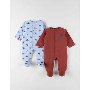 Noukie's - 2 pack - Pyjama - Jongens - Dino ' - 1x print all over , 1x effen met kleine dino - 12 maand 80