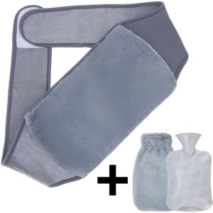 Warmwaterkruik - 3-in-1 warmwaterkruik - Heupband - 1 liter rubberen warmwaterkruik - Met heupband en kruikenhoes - Kan worden gebruikt voor warmte in de nek, schouders, rug, benen en taille - Grijs