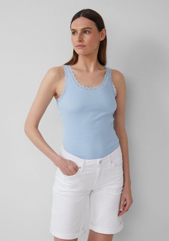 s.Oliver - T-Shirt - Geribd - Vrouwelijk Kant - Slanke Pasvorm