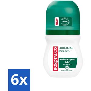 6 x Borotalco - Deodorant Roller - Original - Active Crystal Talc - 0% Alcohol - 50 ml - Borotalco Deodorant - Deodorant Roller - Antitranspirant - Deodorant Zonder Alcohol - Deodorant Voor Gevoelige Huid