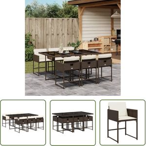 The Living Store 7-delige Tuinset met kussens poly rattan bruin - Tuinmeubels - Buitenkamer - Eetgroep - Lounge Set - Patio Set