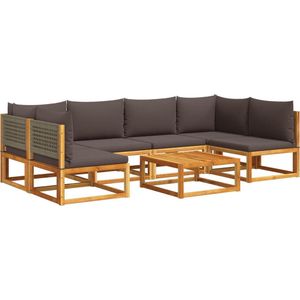 vidaXL - 7-delige - Tuinbankstel - met - kussens - massief - acaciahout