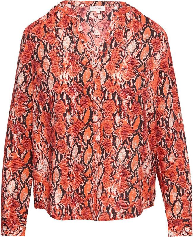 s.Oliver - Blouse - Donkeroranje - Dierenprint - Lange Mouw