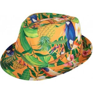 PartyXplosion Verkleed hoedje voor Tropical Hawaii party - bloemen print - volwassenen - Carnaval