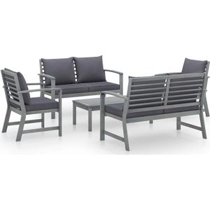 vidaXL 5-delige Loungeset met Kussens Grijs Loungebank - Tuinset - Lounge Set - Acacia Hout - Buitendecor - Tuinbank - Loungestoel - Tuin Meubels