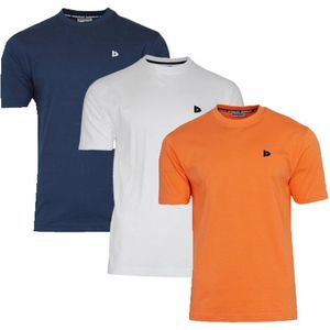 3-Pack Donnay T-shirt (599008) - Sportshirt - Heren - Navy/White/Apricot orange (584) - maat L