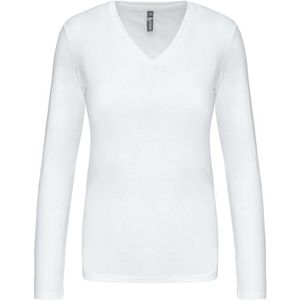 Kariban Dames t-shirt V-hals lange mouwen K382 - White - XL