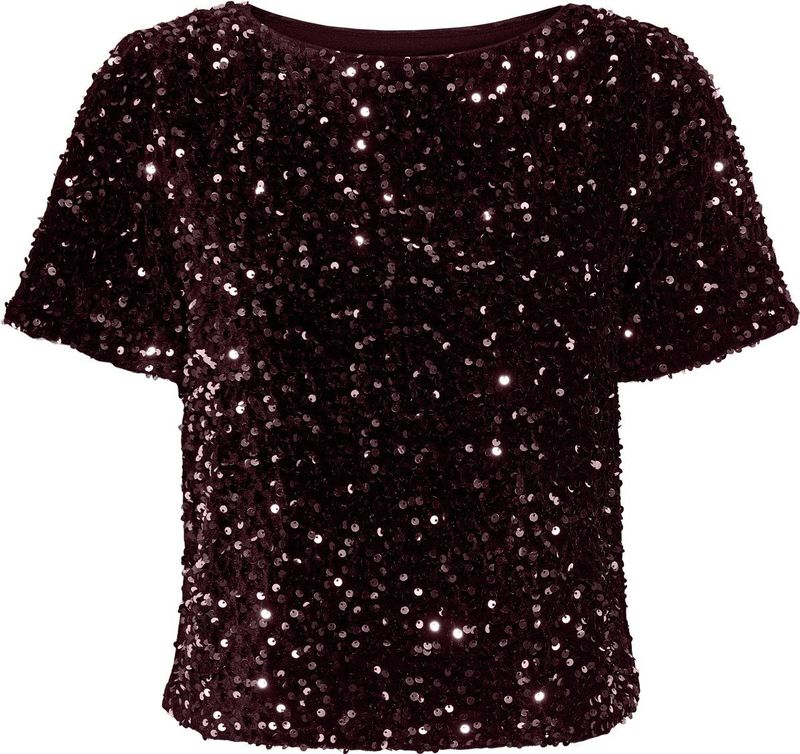 Only T-shirt Onlanika Ss Sequins Boat Top Wvn 15358489 Winetasting/winetasting Sequins Dames Maat - S