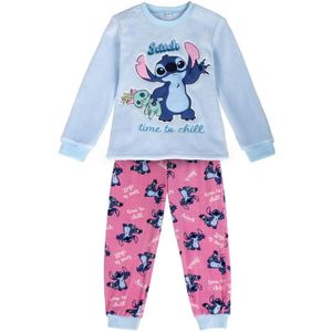 Disney Stitch Fleece Pyjama Kinderen – Time to Chill – Blauw & Roze – Officieel Gelicenseerd – Zachte Winter Pyjama Meisjes
