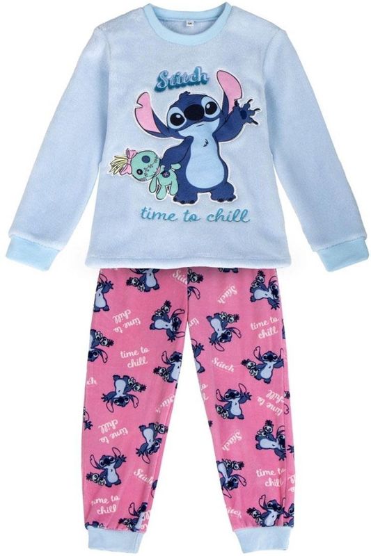 Disney Stitch Fleece Pyjama Kinderen – Time to Chill – Blauw & Roze – Officieel Gelicenseerd – Zachte Winter Pyjama Meisjes