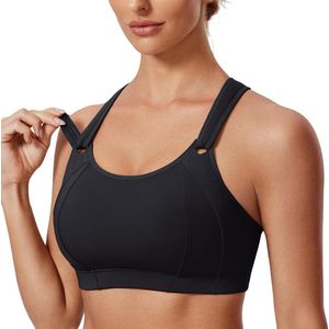 Allecto plus - Sportbeha voor Dames, Verstelbare Krachtige Ondersteuning, Licht Gewatteerd, Draadloos - Zwarte Racerback voor Hardlopen - Maat 75G