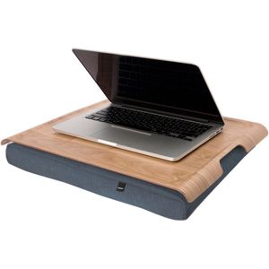 Bosign Laptray, Schootkussen, Schoottafel, Laptoptafel, Dienblad met Kussen Wilgen houten blad - Grijs kussen - 46 x 38 x 6,5 cm