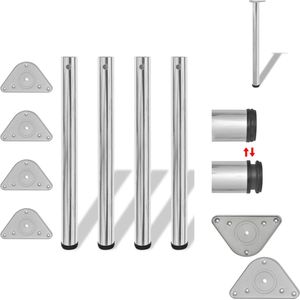 vidaXL Tafel Poten - 60 x 710 mm - Chroom - Verstelbaar - Set van 4 - Tafelonderdeel