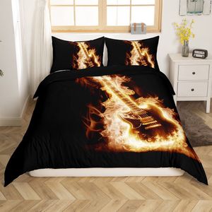 Ibenzoa® Decoratieve beddengoedset met rockmuziek en gitaarontwerp voor kinderen