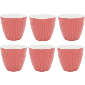 Set van 6x Stuks Beker (latte cup) GreenGate Alice Coral 300 ml - Ø 10 cm - Koraal servies