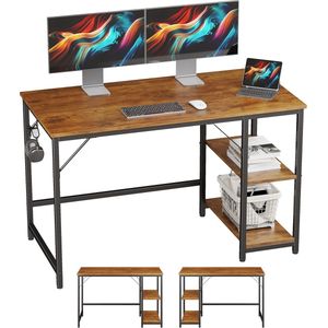 Computer Bureau met Planken - Duurzaam en Stabiel Gaming Bureau voor Thuis en Kantoor - Elegant Houten Studie Tafel 120x60cm