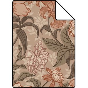 Proefstaal ESTAhome behang vintage bloemen oudroze, vergrijsd groen en terracotta roze - 26,5 x 21 cm - 139380-S