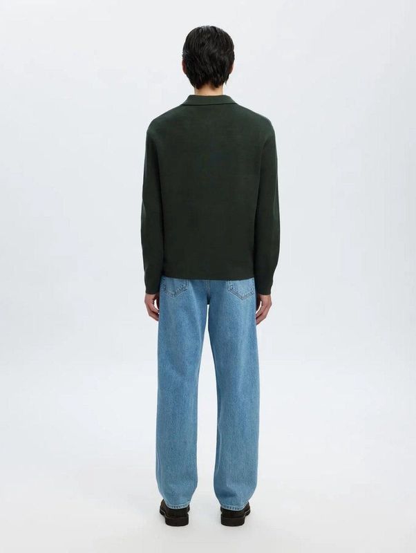 Selected - Relaxed Fit - Gebreide Polo met Col - Halve Rits - Lange Mouwen