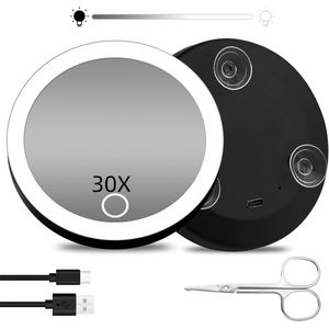 Dimbare 30X Vergrootspiegel - Compacte Make-up Spiegel met Licht - 10 cm
