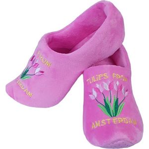 Elcee-Haly – Klomp sloffen – Roze Pantoffelklomp met Tulpen boeket – Warme sloffen – Roze – Maat 18/19
