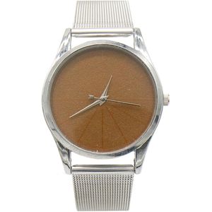 Horloge Mesh - Kast 37 mm - Metaal - Quartz - Zilverkleurig en Bruin
