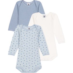 Petit Bateau Set van 3 katoenen babybody's met lange mouwen en kleine hartjesprint Unisex Rompertje - Maat 68
