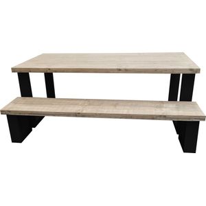 Wood4you - New England combideal Eettafel + Bankje - 180/90 cm