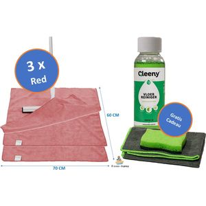 Microvezel Dweil Doek MF XXL Red 3 stuks - Zware Professionele Kwaliteit - 60 x 70cm - Cleeny Vloerreiniger - Professionele Microvezel Doek - Heavy Duty Spons