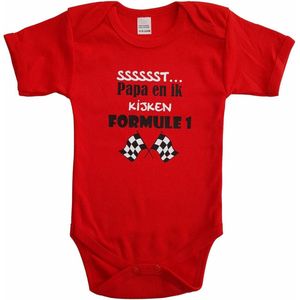 Rode romper met ""Sssssst... Papa en ik kijken Formule 1"" - maat 68 - vaderdag, cadeautje, kraamcadeau, grappig, geschenk, baby, tekst