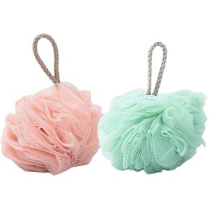 Set van 2 zachte exfoliërende badsponzen - Badsponzen met praktisch, hygiënisch en mooi touwtje - Roze, Groen
