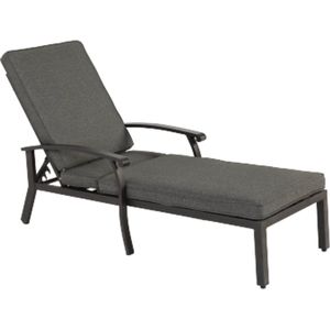 Lounge Patio Stoel met Katoenen Kussen, Verstelbare Ligstoel, Roestbestendig Aluminium Ligstoel voor aan het Zwembad, Waterdicht Grijs Kussen (1 st.)