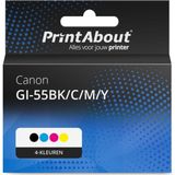 PrintAbout - GI-55BK/C/M/Y - Inktcartridge - 4-kleuren Multipack - Geschikt voor Canon