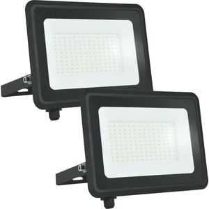 LED bouwlamp zwart - Voordeelset 2 stuks - 100W - 8000 lumen - Met beugel