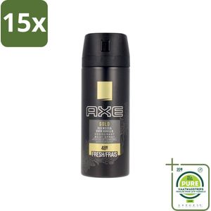 15 x Axe - Deodorant Bodyspray - 48hrs Fresh - Gold - Oud Wood & Dark Vanilla - 150 ml - Grootverpakking - Axe Deodorant - Deodorant Spray - Oud Wood Geur - Vanille Geur - 48 Uur Bescherming