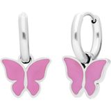 Lucardi Kinder Stalen oorbellen met vlinder roze - Oorbellen - Staal - Zilverkleurig