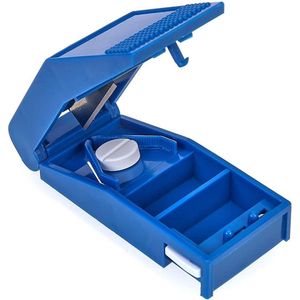 Scoby - Pillensnijder en Bewaardoosje – Veelzijdige Pillendeler voor Medicijnen – Blauw - 1 Stuk