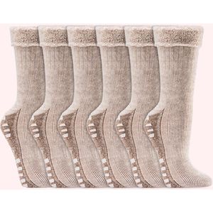 Huissokken met anti-slip | 10% Alpacawol | Dames en Heren | Kleur: Beige | 6 paar