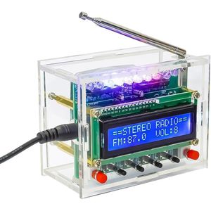FM radio bouwpakket met RDA5807 chip, inclusief LCD1602 display en RGB spectrum indicator voor doe-het-zelf soldeerprojecten