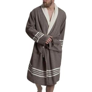 Gevoerde Hamam Badjas Krem Sultan Khaki - M - Hotelkwaliteit - Sjaalkraag - Luxe badjas - Badstof - Sauna Badjas - Ochtendjas - Badmantel