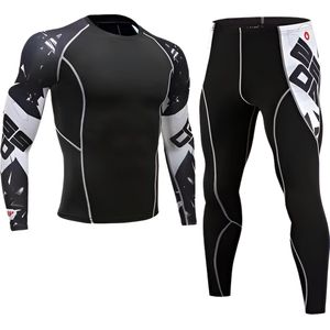 E-shop4u® - Mannen Fleece Ski Thermisch Ondergoed Set - Compressie - Winter Warm Kompres Lange - Onderbroek Shirt & Tops Bottom pak - Warmte - XXXL - Wit/Zwart