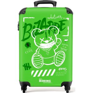 NoBoringSuitcases.com® - Handbagage koffer lichtgewicht - Reiskoffer trolley - Wit silhouet van een teddybeer in street art stijl - Rolkoffer met wieltjes - Past binnen 55x40x20 en 55x35x25