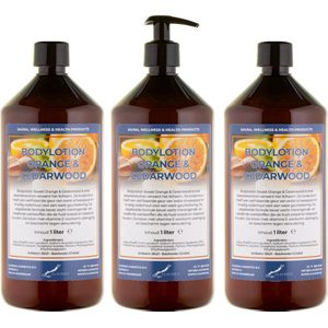 Bodylotion Sweet Orange & Cedarwood 1 Liter - met gratis pomp - set van 3 stuks