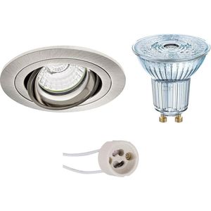 LED Spot Set - LEDVANCE Parathom PAR16 930 36D - Pragmi Alpin Pro - GU10 Fitting - Dimbaar - Inbouw Rond - Mat Nikkel - 3.4W - Warm Wit 3000K - Kantelbaar - Ø92mm