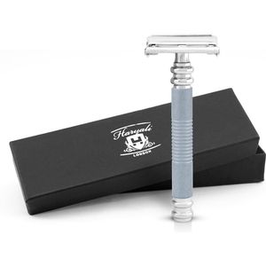 Haryali London Butterfly Safety Razor voor mannen en vrouwen - Metallic Double Edge Razor - Smart Grip - Herbruikbaar scheermes - Grijs - Past op alle DE-mesjes