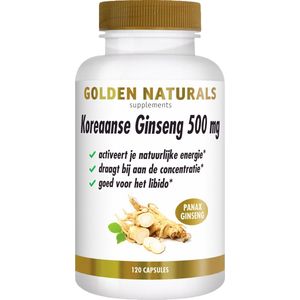 Golden Naturals - Koreaanse Ginseng - 500mg - 120 Veganistische Capsules