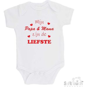 100% katoenen Romper ""Mijn Papa & Mama zijn de liefste"" Unisex Katoen Wit/rood Maat 62/68