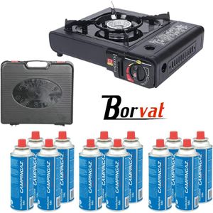 Borvat® | Draagbare Gasfornuis | Camping Kookstel | Inclusief 12 Gasflessen | Gas Stove | Gasfornuis | Kooktoestel | Outdoor