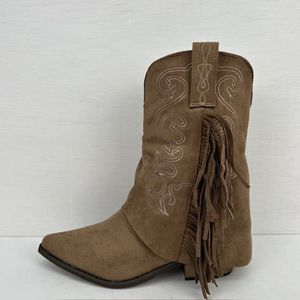 Trendy cowboylaarsje met franjes khaki Khaki / 36